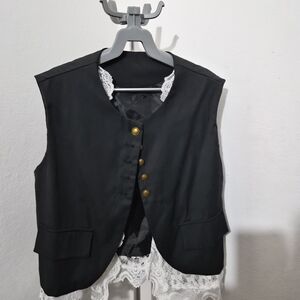 Classic Black Sleeveless Vest with Gold Buttons